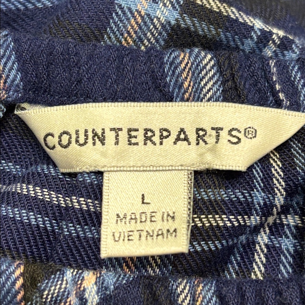 NWT Counterparts Navy Plaid Peasant Blouse - Picture 4 of 6